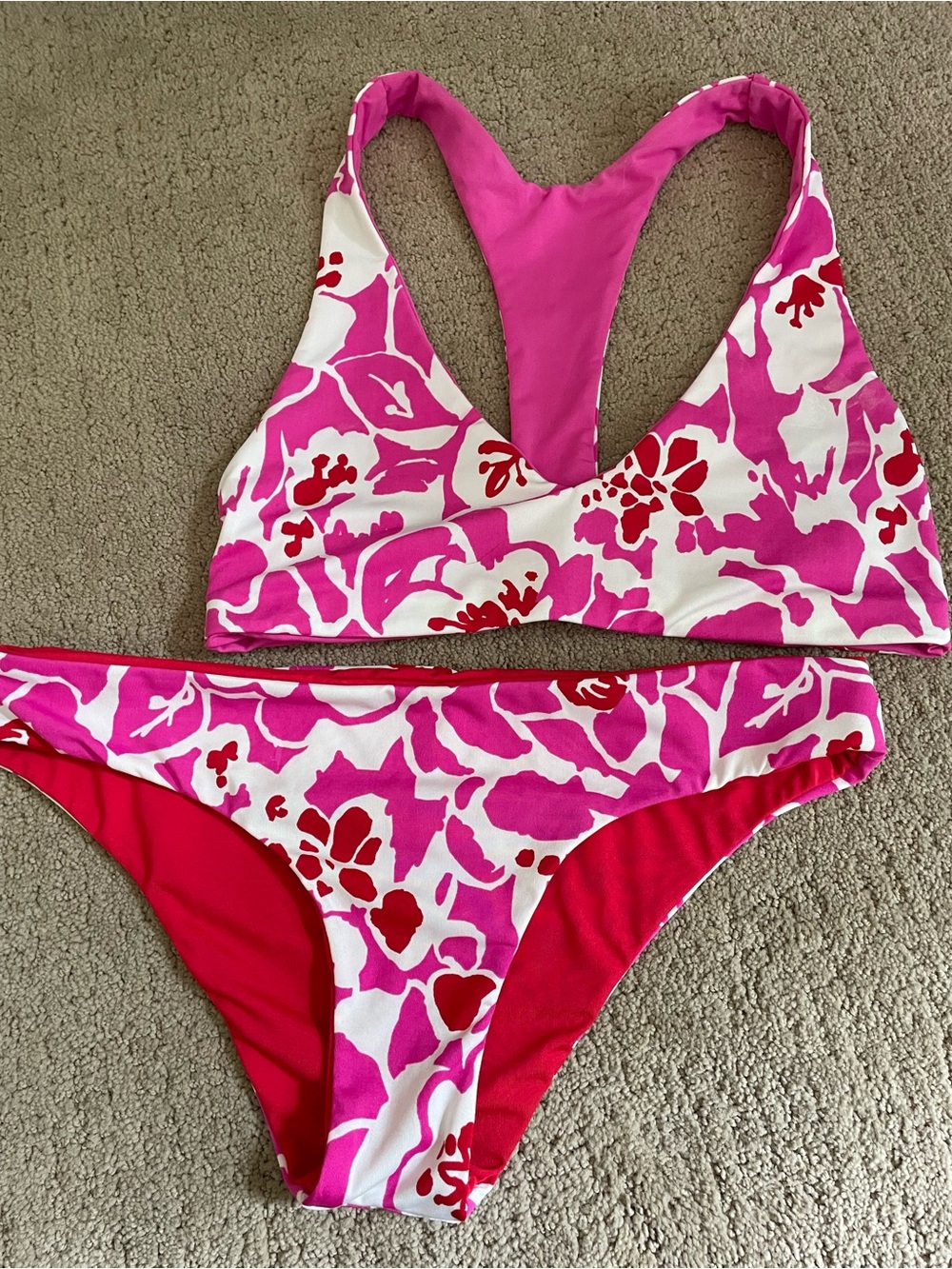 Pink & White Floral Bikini Set